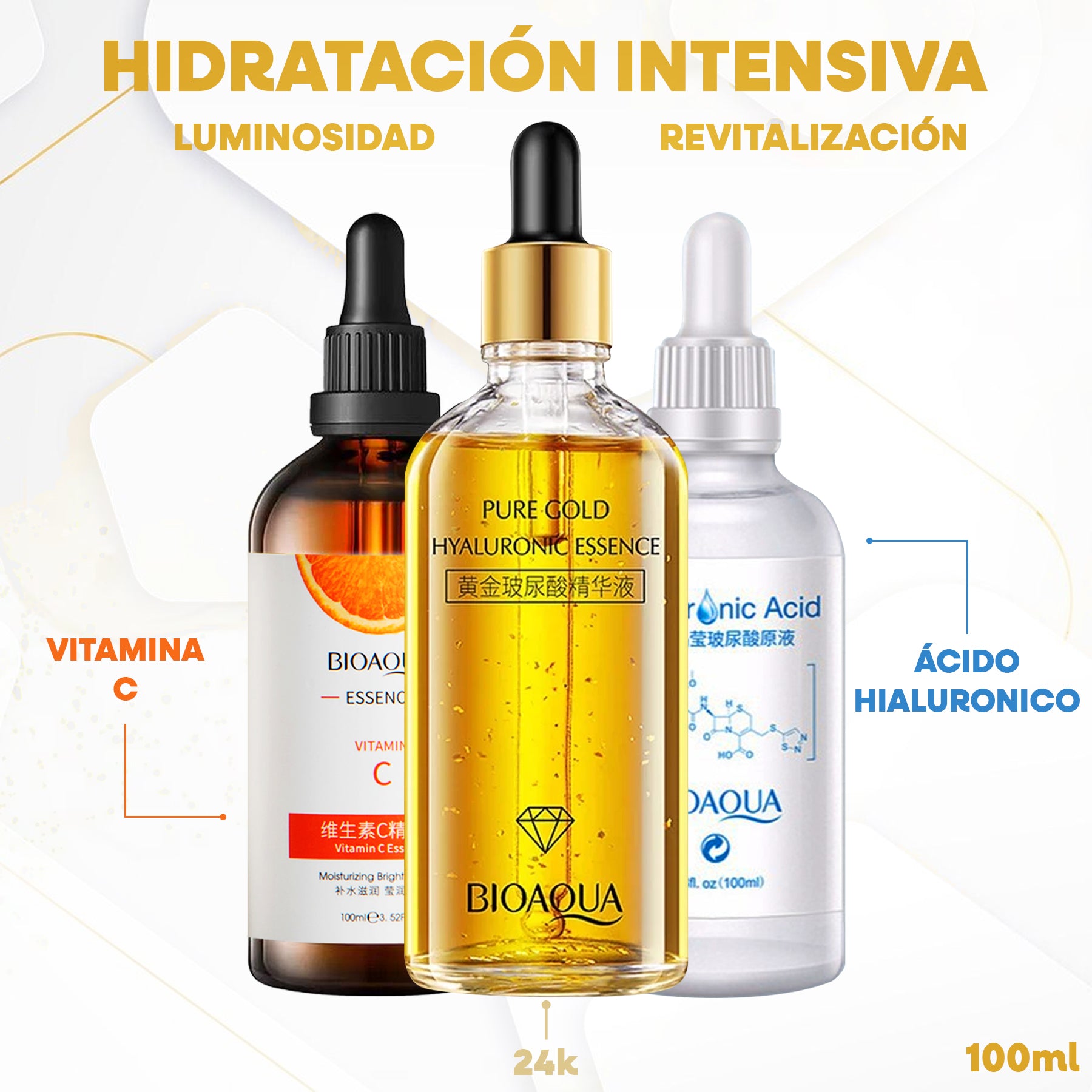 Combo Hidratación Intensiva + Sérum de Oro 24K – BioAqua (3x100ml)