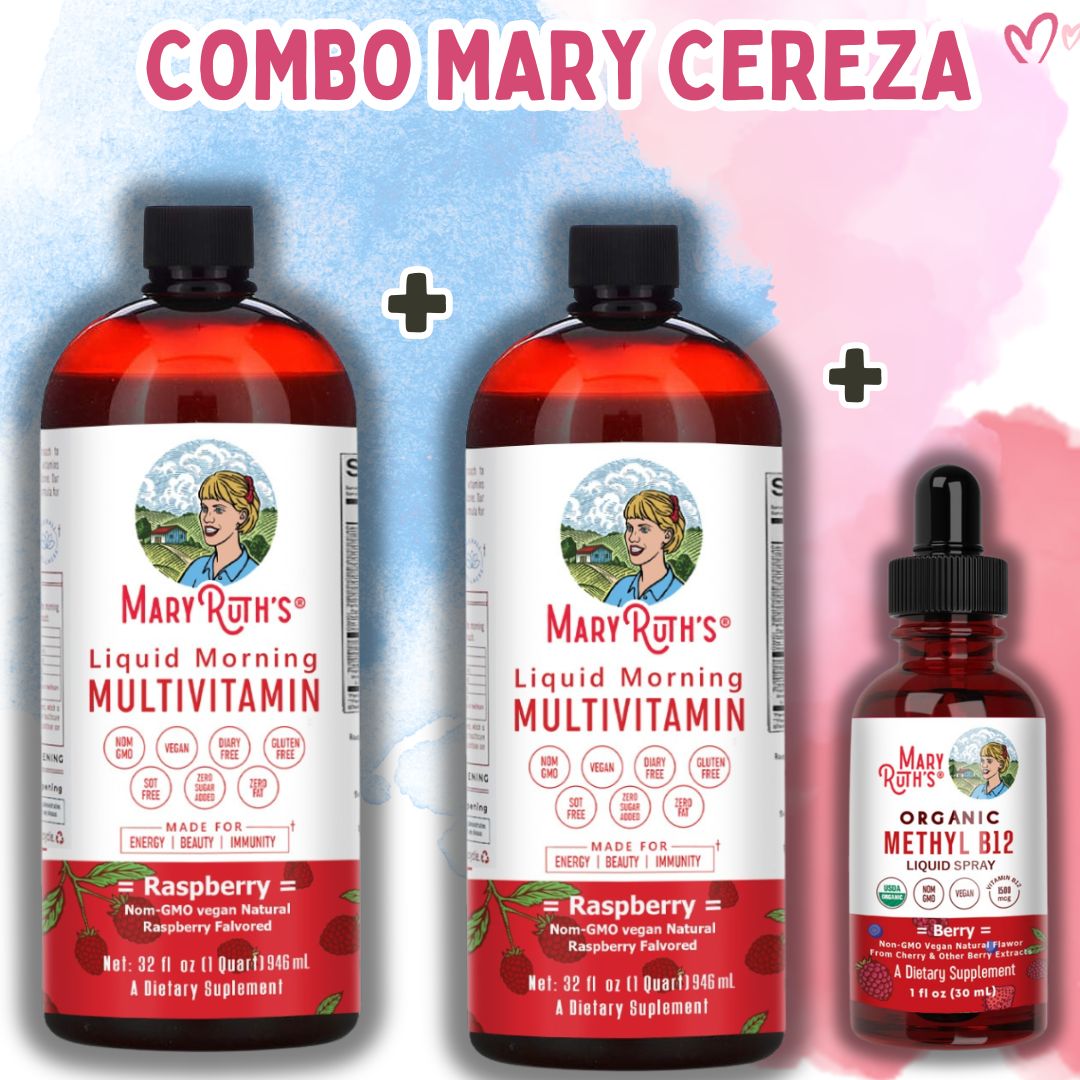 Combo Mary Cereza – Energía y Bienestar Total (2 Multivitamínicos Líquidos 946ml + 1 Gotero Vitamina B12 Líquida 30ml)