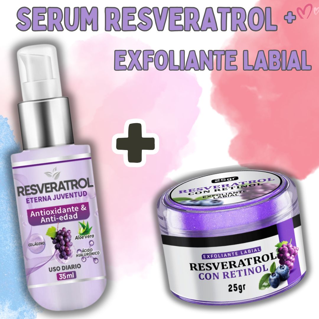 Combo Resveratrol Glow – Suero Facial + Exfoliante Labial con Retinol