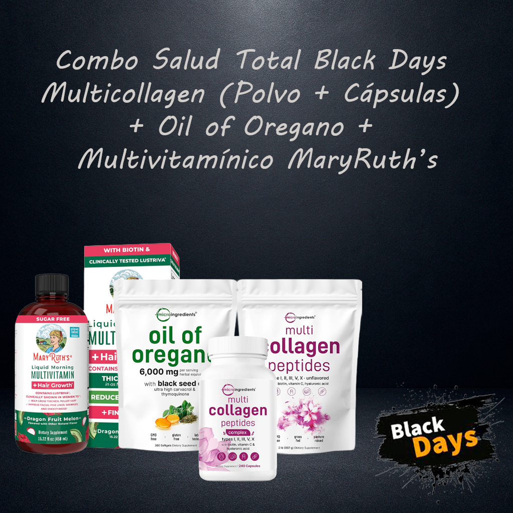Combo Salud Total Black Days – Multicollagen (Polvo + Cápsulas) + Oil of Oregano + Multivitamínico MaryRuth’s