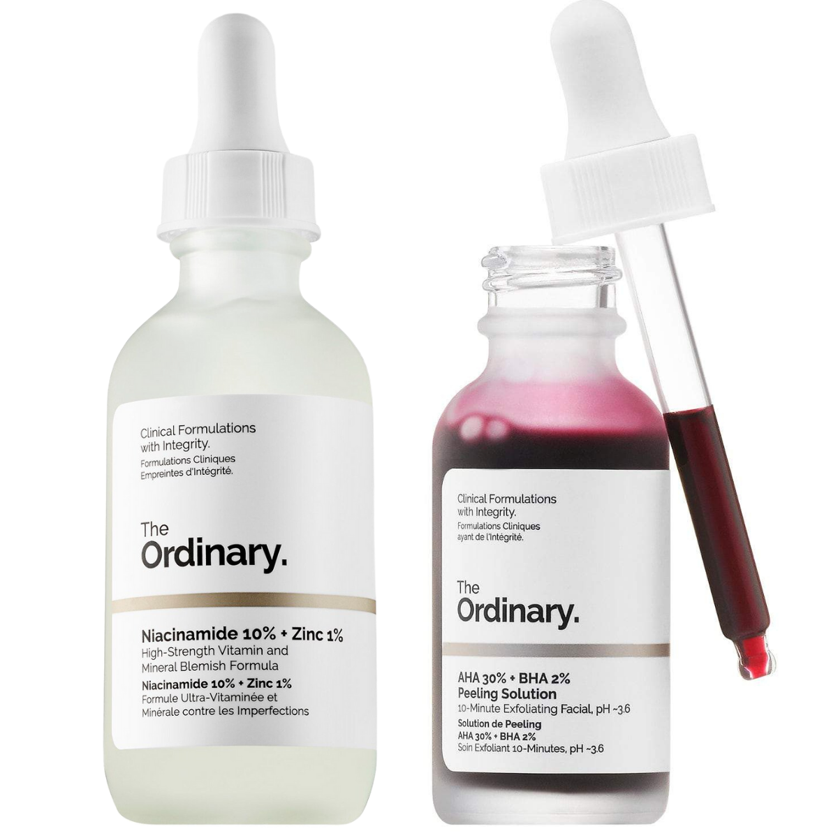 Combo Renueva & Purifica The Ordinary Niacinamide 10% + Zinc 1% + AHA 30% + BHA 2% Peeling Solution