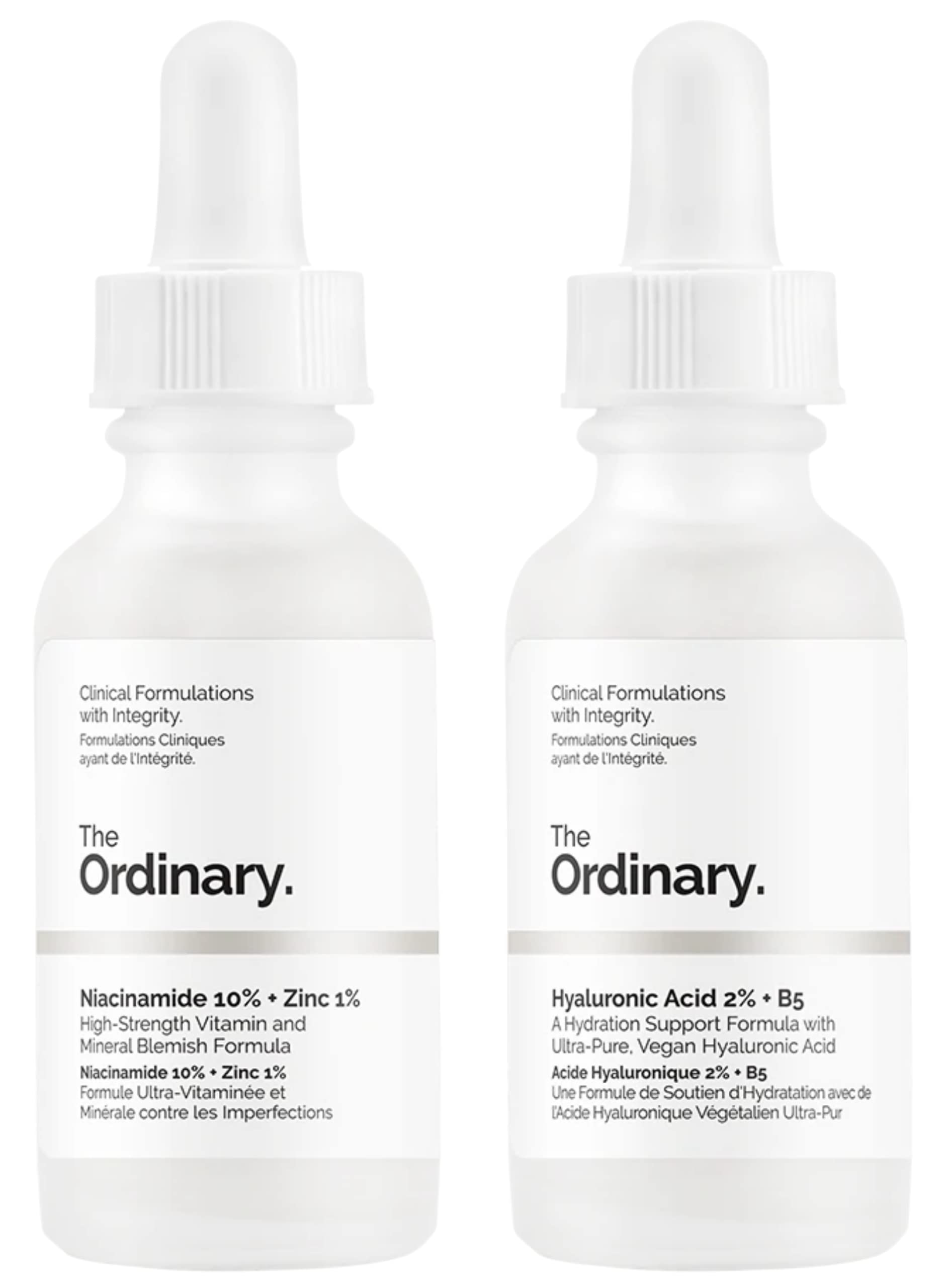 Combo Hidratación y Control de Imperfecciones – The Ordinary Niacinamide 10% + Zinc 1% + Ácido Hialurónico 2% + B5 (30 ml c/u) | Regalo Sorpresa 🎁