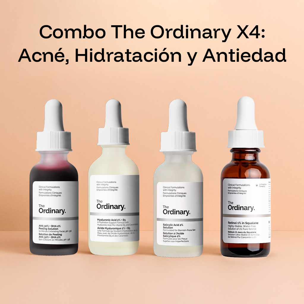 Combo Anti-Imperfecciones y Rejuvenecimiento – The Ordinary (4 productos) (Ácido Hialurónico + Peeling + Retinol + Ácido Salicilico) | Regalo Sorpresa 🎁