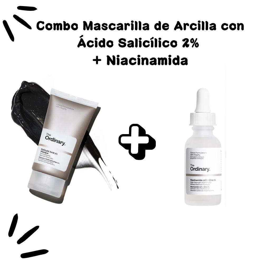 Combo Mascarilla de Arcilla con Ácido Salicílico 2% + 1 producto elegible The Ordinary (Niacinamida, Peeling Solution, Ácido Hialurónico, Ácido Salicilico o Buffet)