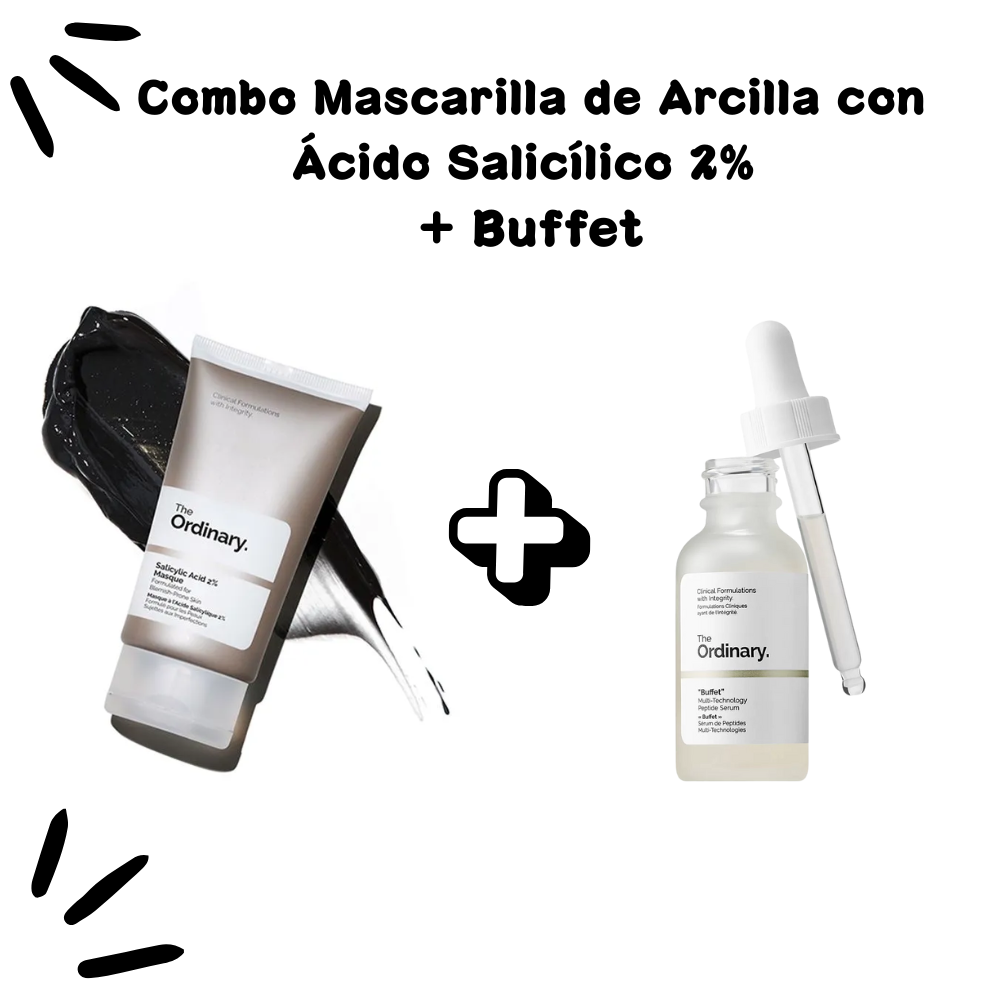 Combo Mascarilla de Arcilla con Ácido Salicílico 2% + 1 producto elegible The Ordinary (Niacinamida, Peeling Solution, Ácido Hialurónico, Ácido Salicilico o Buffet)