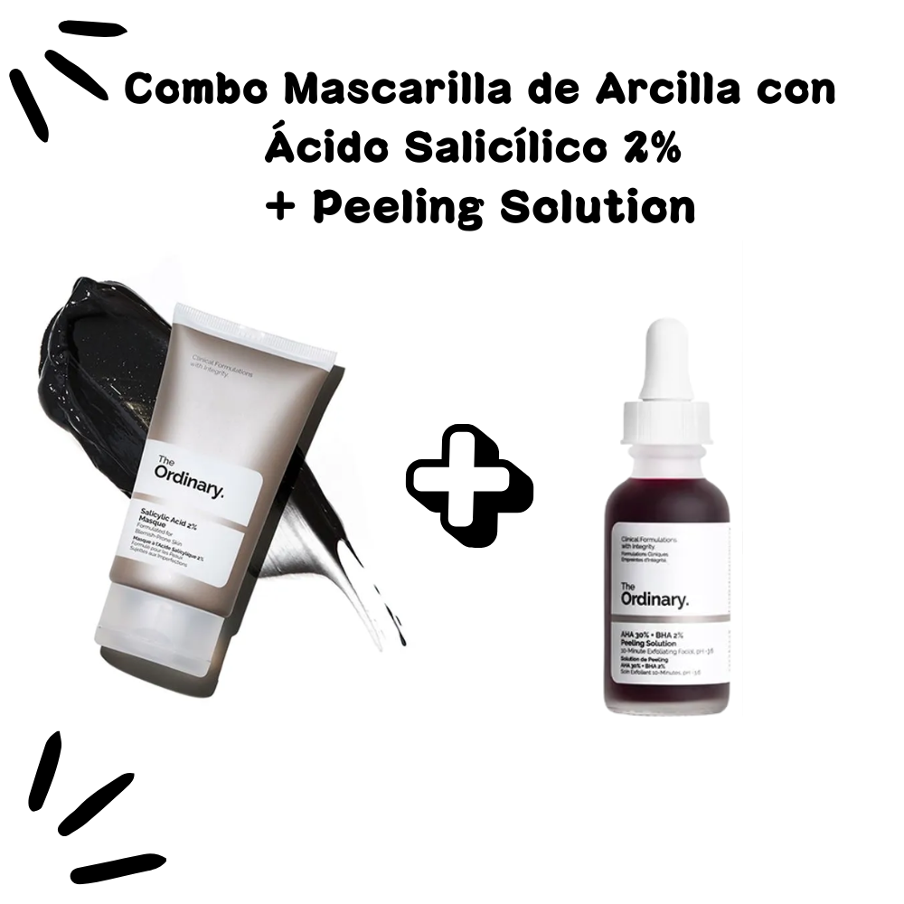 Combo Mascarilla de Arcilla con Ácido Salicílico 2% + 1 producto elegible The Ordinary (Niacinamida, Peeling Solution, Ácido Hialurónico, Ácido Salicilico o Buffet)