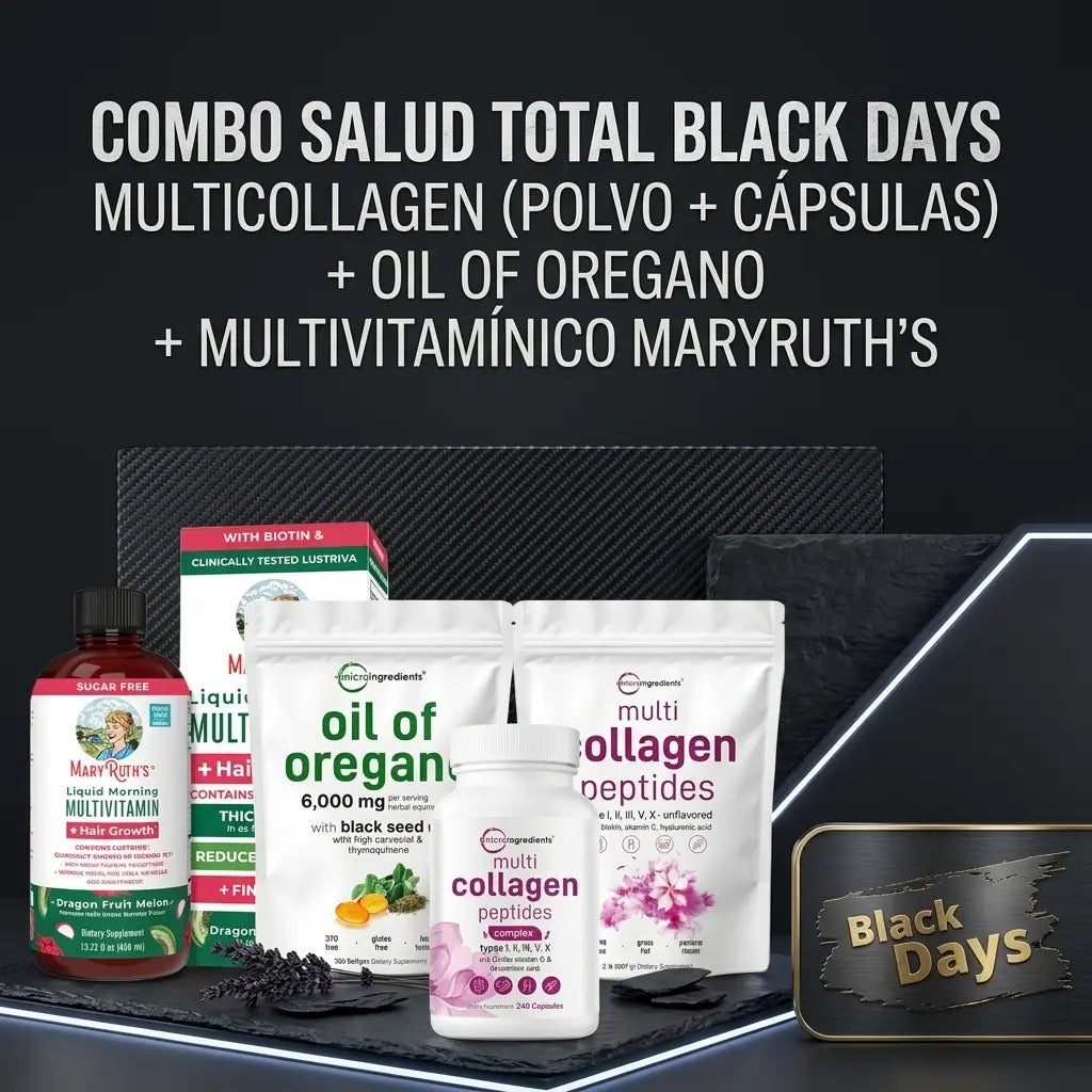 Combo Salud Total Black Days – Multicollagen (Polvo + Cápsulas) + Oil of Oregano + Multivitamínico MaryRuth’s